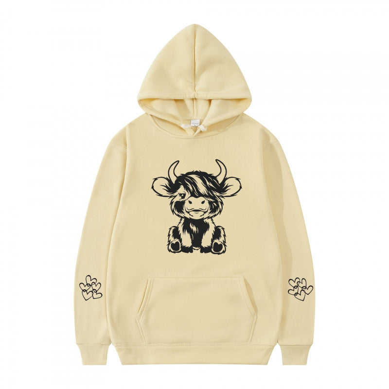 Damen Kapuzensweater mit entzückendem Kuhmotiv und praktischen Kängurutaschen R&B