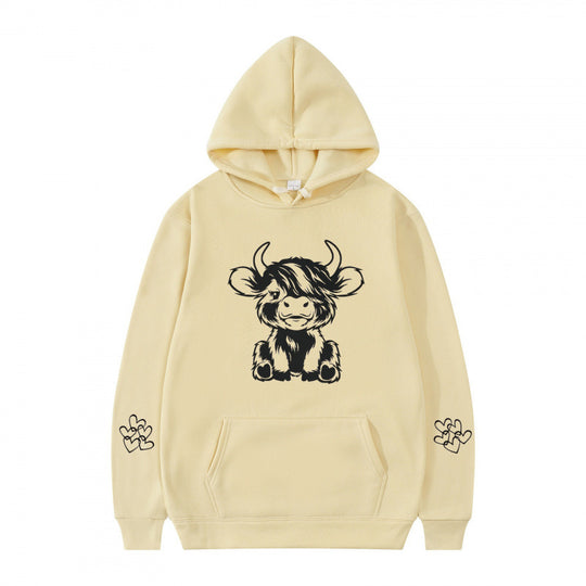 Damen Kapuzensweater mit entzückendem Kuhmotiv und praktischen Kängurutaschen R&B