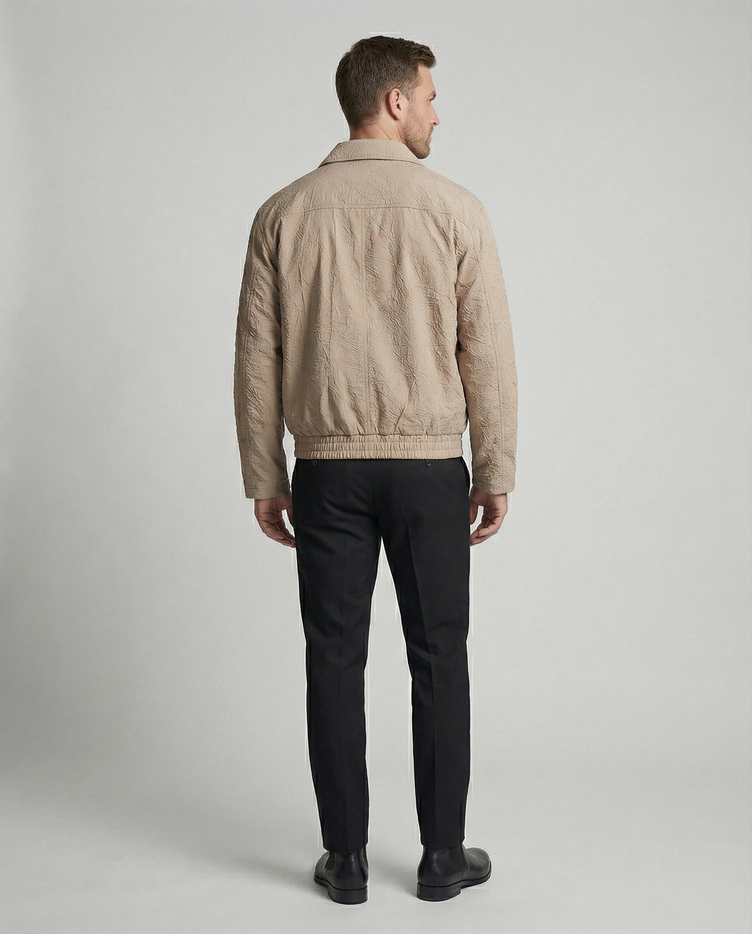 Herren leichte strukturierte Blousonjacke mit Hemdkragen Reißverschluss und elastischem Saum R&B