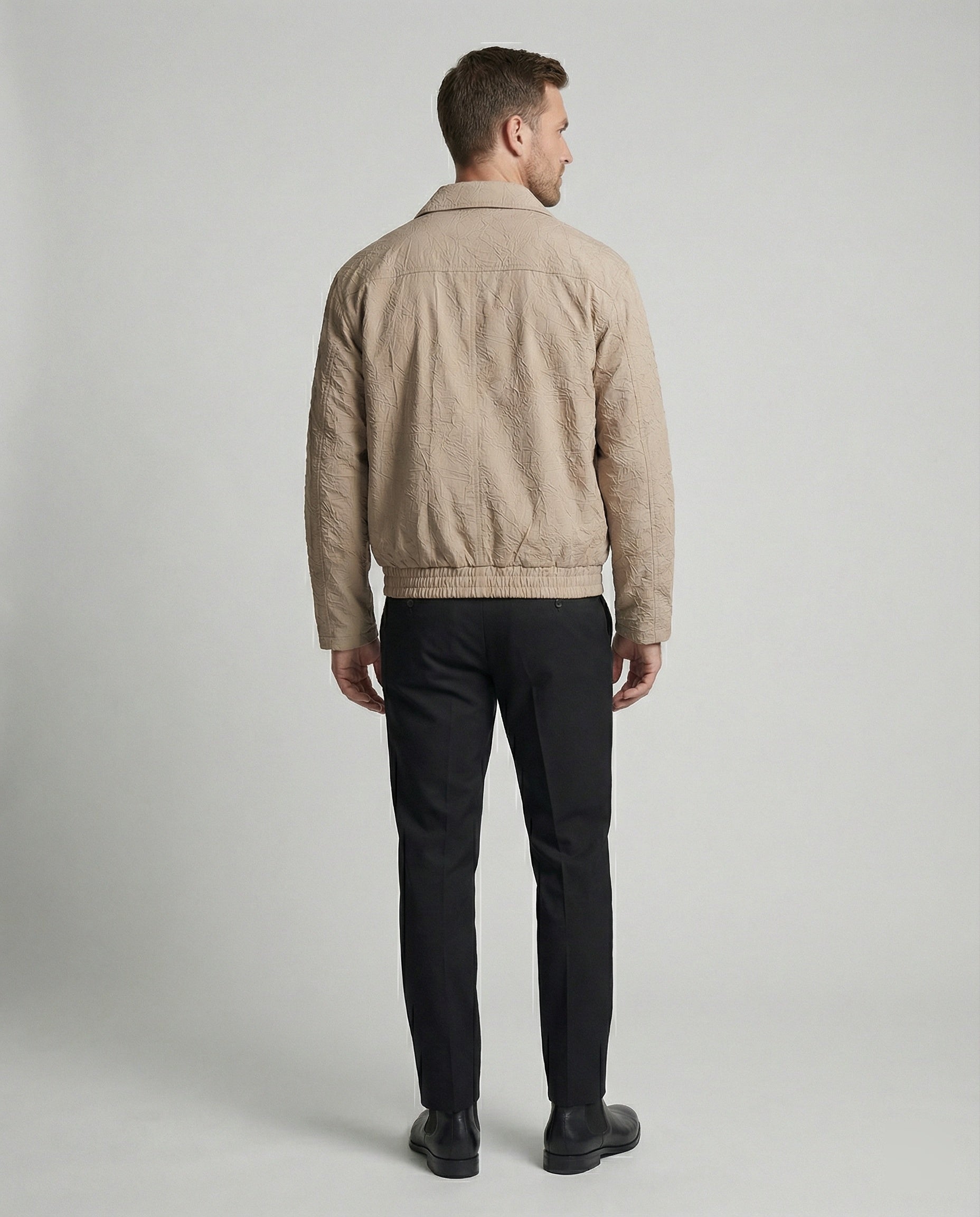 Herren leichte strukturierte Blousonjacke mit Hemdkragen Reißverschluss und elastischem Saum R&B
