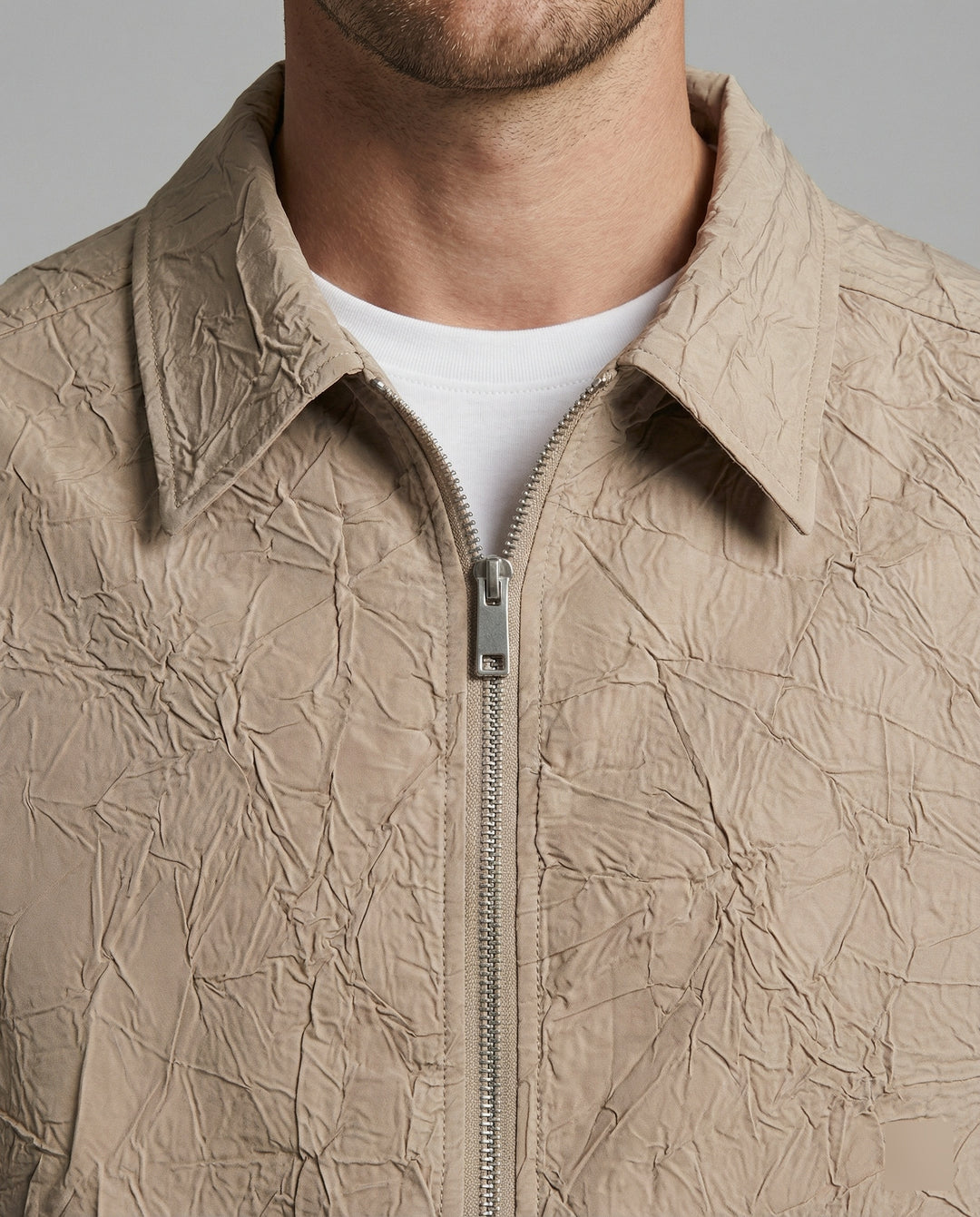 Herren leichte strukturierte Blousonjacke mit Hemdkragen Reißverschluss und elastischem Saum R&B