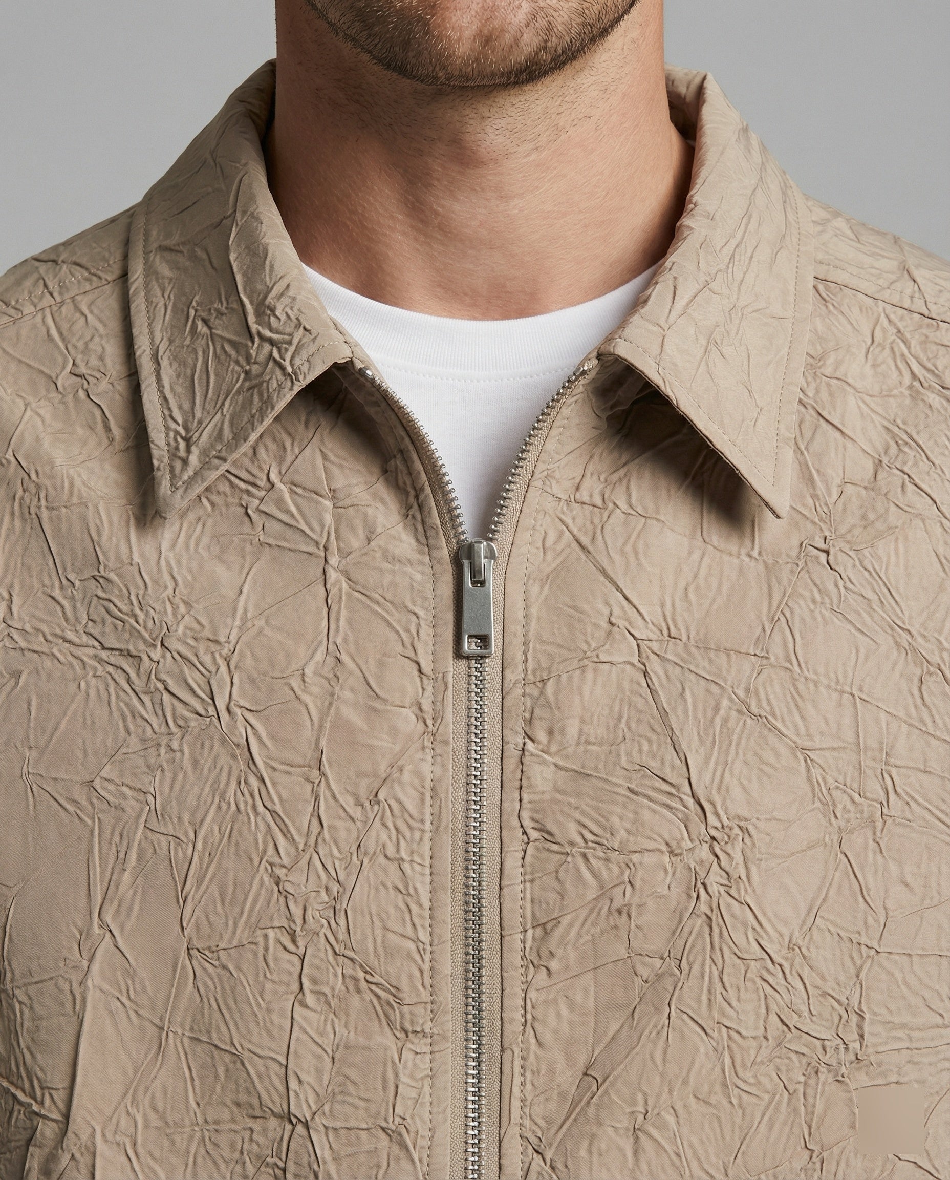 Herren leichte strukturierte Blousonjacke mit Hemdkragen Reißverschluss und elastischem Saum R&B