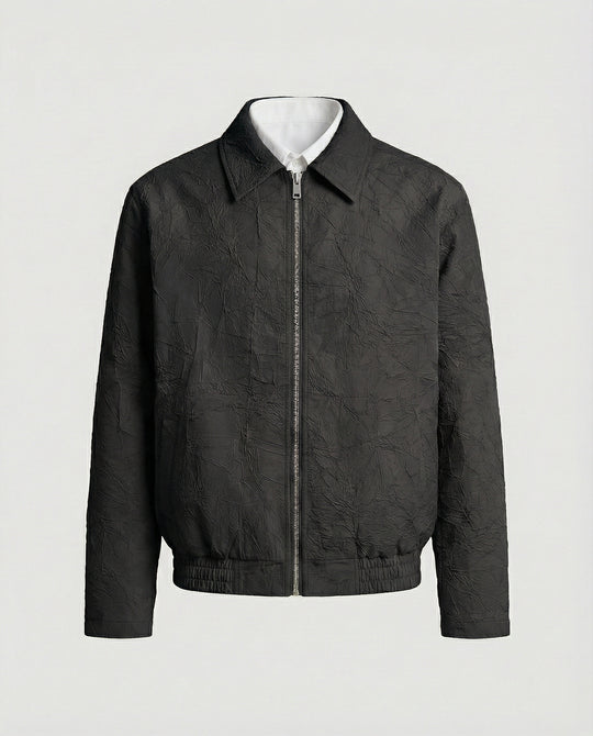 Herren leichte strukturierte Blousonjacke mit Hemdkragen Reißverschluss und elastischem Saum R&B