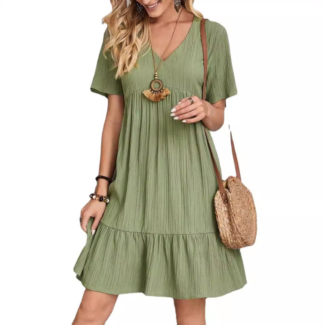 Damen nan Krepp-Kurzkleid mit V-Ausschnitt, geraffter Empirenaht und Volantsaum R&B
