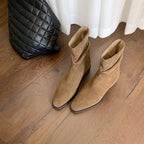 Damen modische Stiefeletten mit gerafftem Design und bequemem Blockabsatz R&B