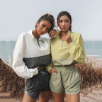Damen nan sportliches kurzes Trainingsset mit halbem Reißverschluss, Tunnelzug und elastischen Laufshorts R&B