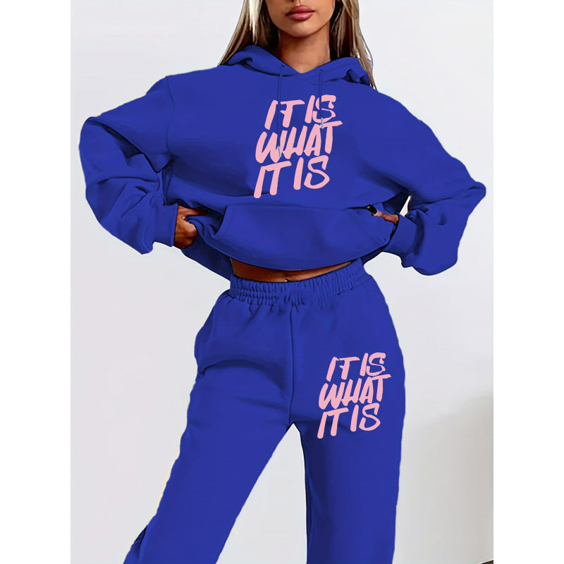 Damen Freizeit-Hoodie und Jogginghose Set mit inspirierendem Schriftzug R&B