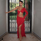 Damen Elegantes Maxikleid mit asymmetrischem Schnitt und Rüschendetails R&B