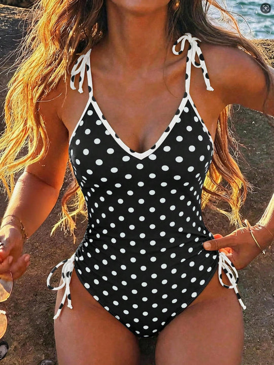 Damen einteiliges Schwimmoutfit mit verspieltem Punkten-Design R&B