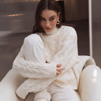 Damen Gemusterter Strickpullover mit hohem Kragen R&B