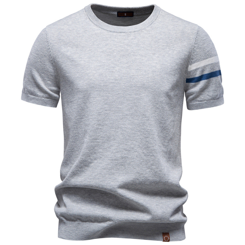 Herren nan feines Baumwollstrickshirt mit Rundhalsausschnitt kurzärmelig und kontrastierenden Ärmelstreifen R&B