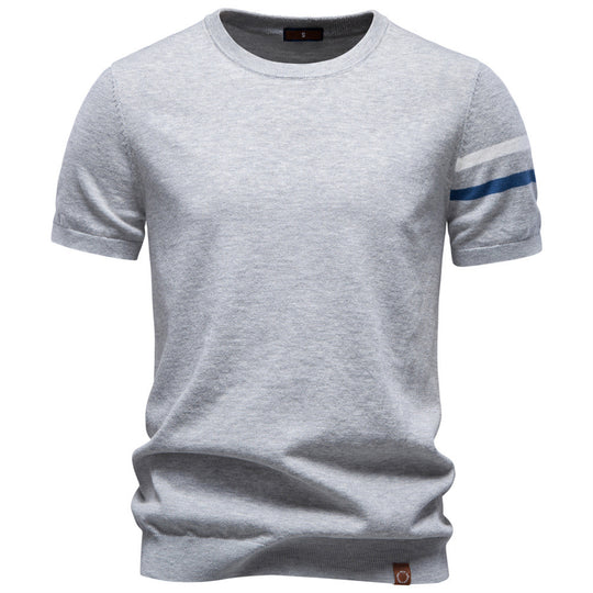 Herren nan feines Baumwollstrickshirt mit Rundhalsausschnitt kurzärmelig und kontrastierenden Ärmelstreifen R&B