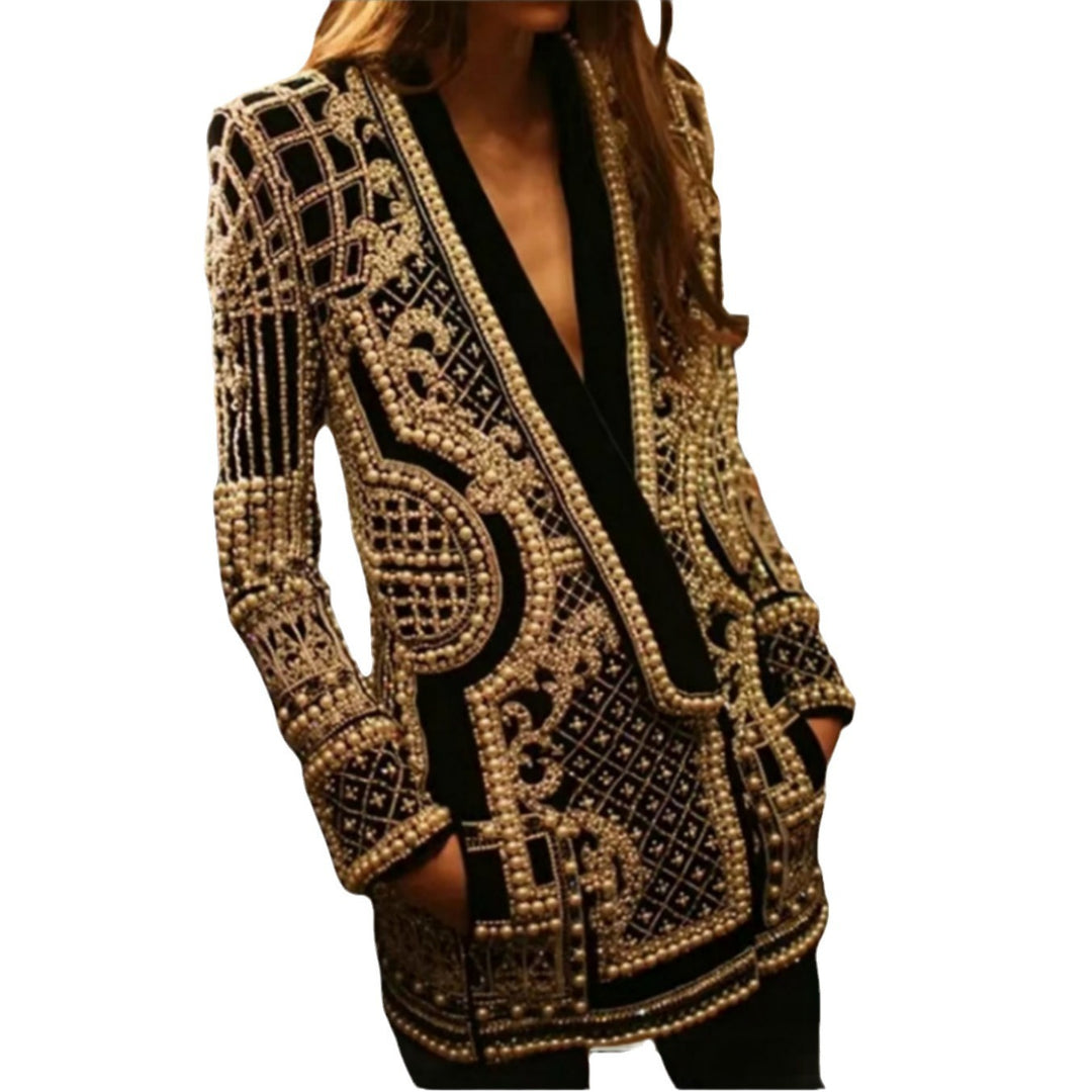 Damen Elegante Strickjacke mit funkelndem Perlenbesatz R&B