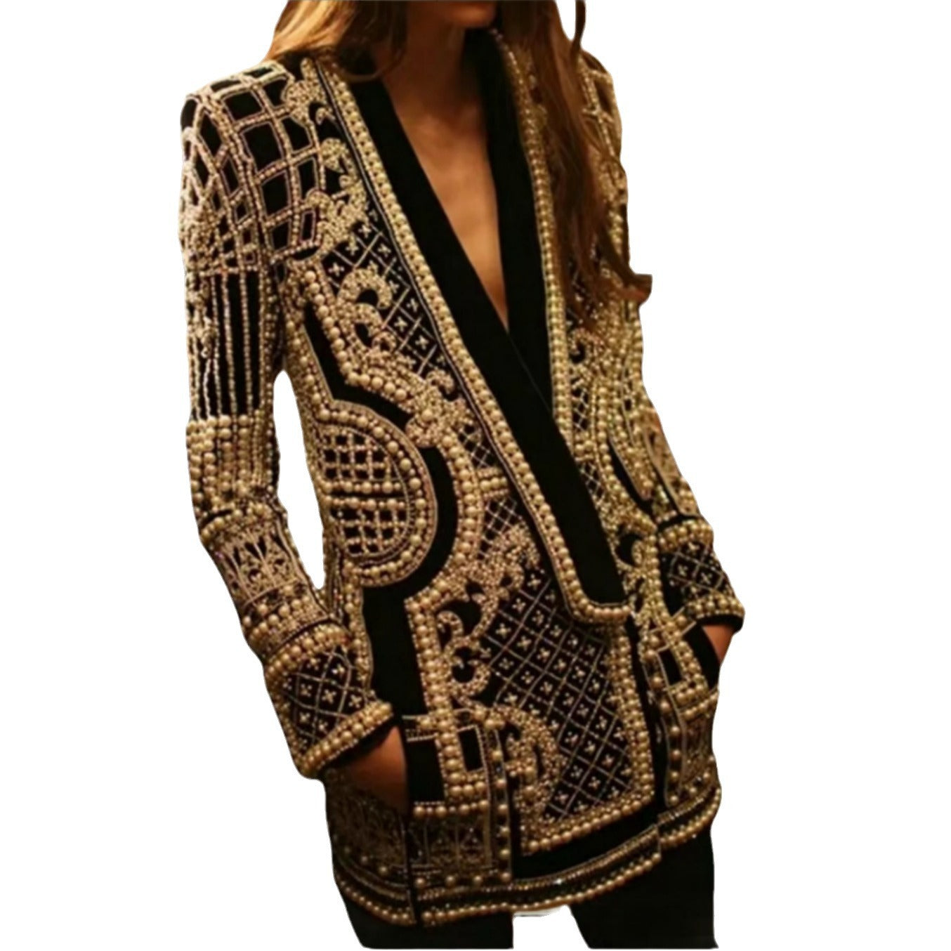 Damen Elegante Strickjacke mit funkelndem Perlenbesatz R&B