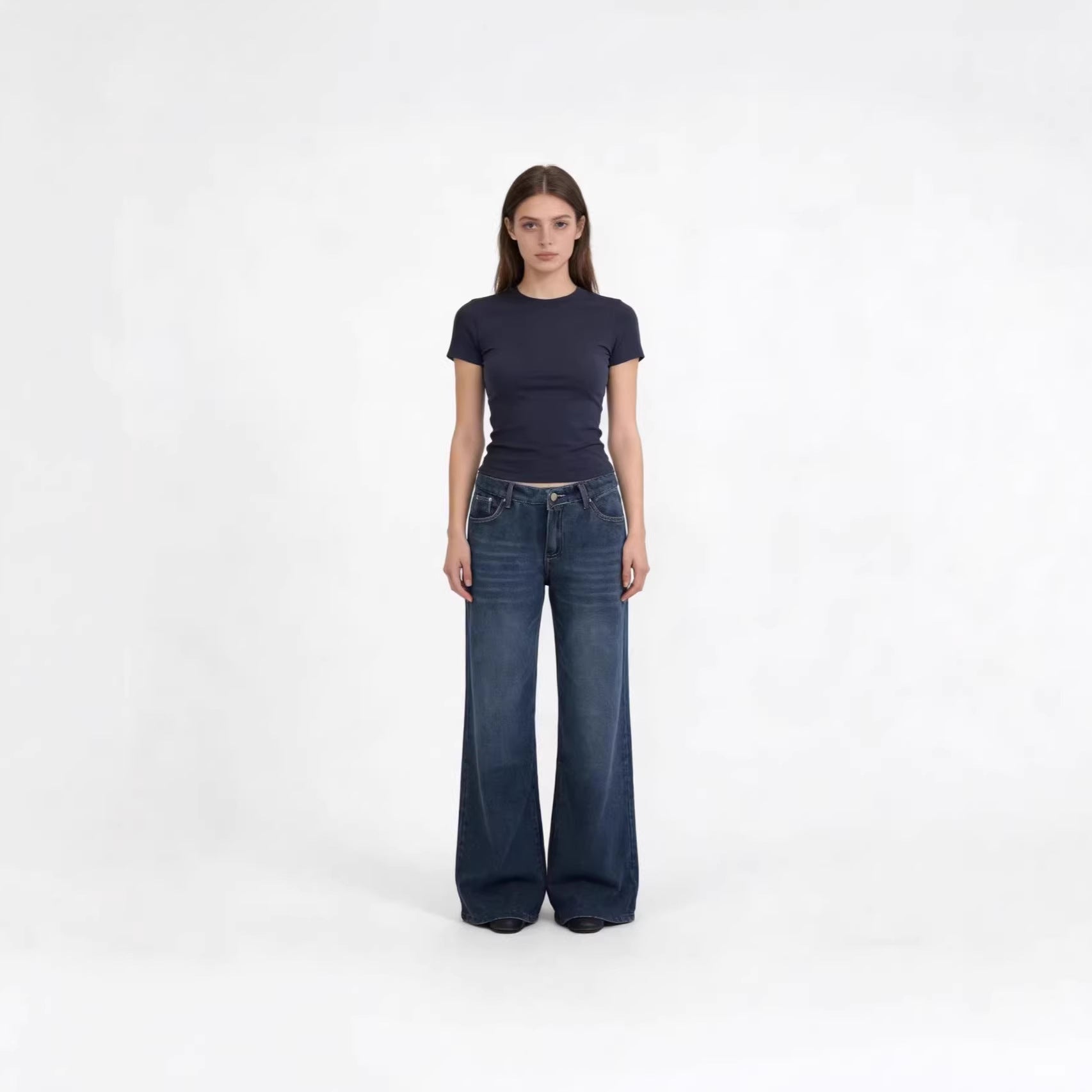 Damen Weite Stretch-Jeans mit High-Waist Passform