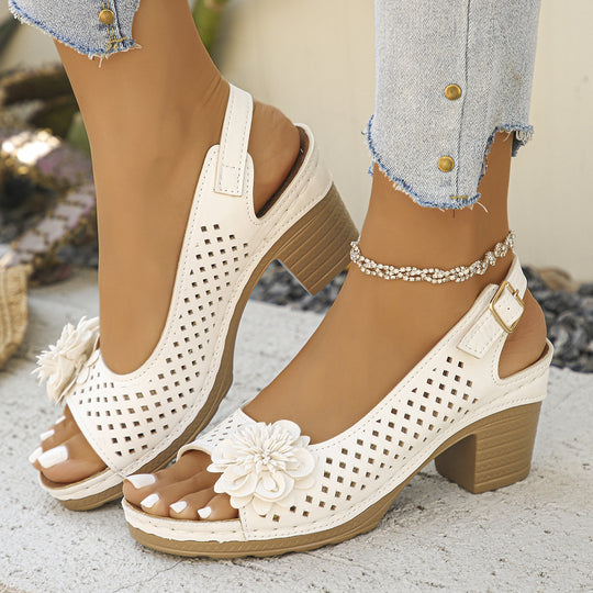Damen Henkelsandalen mit floralen Applikationen und ergonomischer Sohle R&B