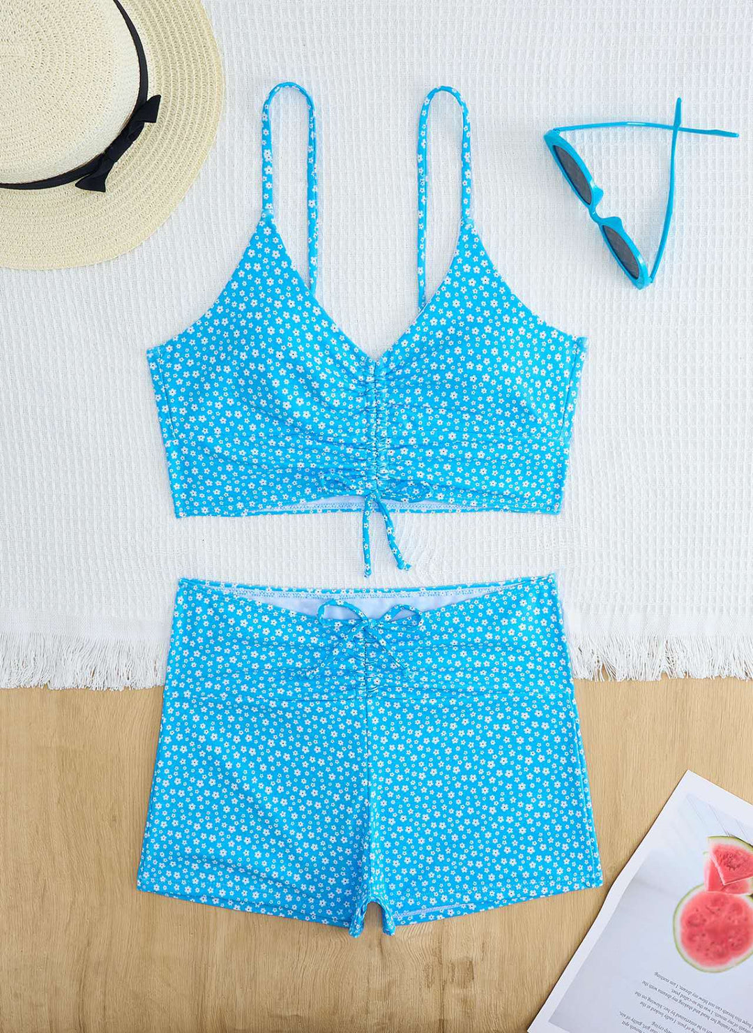 Damen Bikini mit floralem Rüschendesign und verstellbaren Trägern R&B