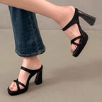 Damen Plateau-Sandalen mit breiten Riemen und elegantem Blockabsatz R&B