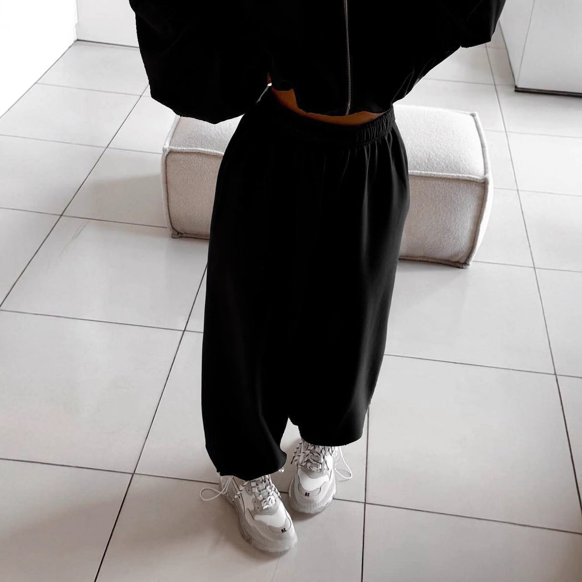 Damen nan oversized Kapuzenjacke mit durchgehendem Reißverschluss und Highwaist Gummibund-Jogginghose Set R&B