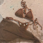 Damen Netz-Bikini-Set mit dekorativem Überwurf und verstellbaren Trägern R&B