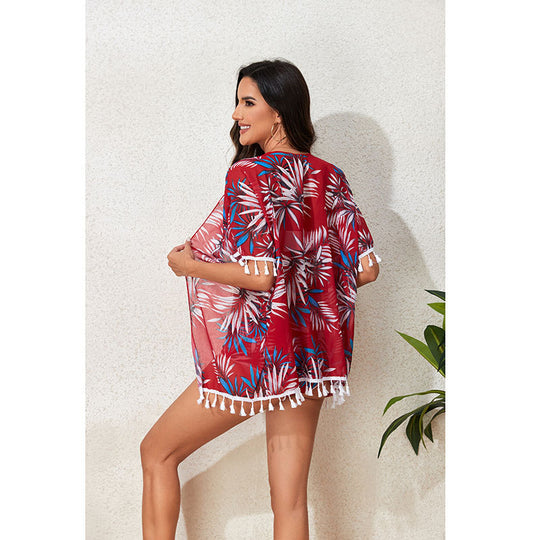 Damen Strandmode Set mit floralem Kimono und passendem Bikini R&B