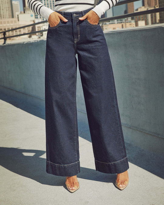 Damen Weit geschnittene Jeanshose mit hohem Bund und eleganter Naht R&B