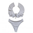 Damen Bikiniset mit Rüschen und Pflanzenmuster R&B