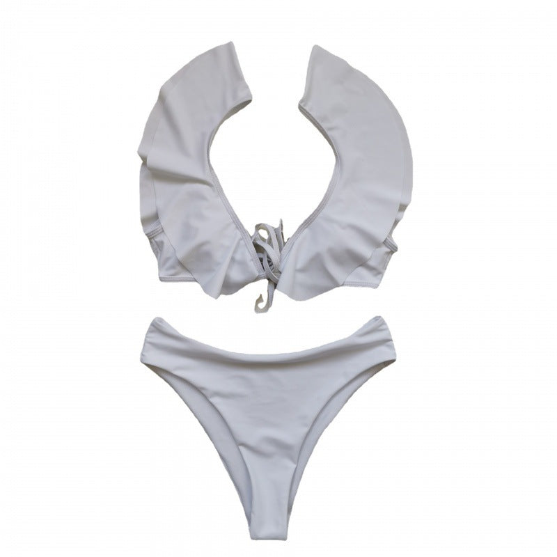 Damen Bikiniset mit Rüschen und Pflanzenmuster R&B