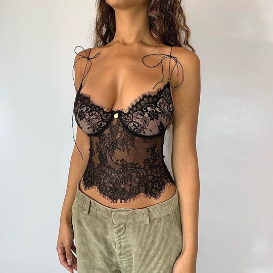 Damen Spitzenhemd mit verstellbaren Trägern und eleganter Ziernaht R&B
