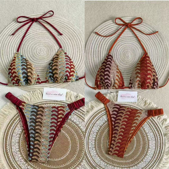 Damen Triangel-Bikini mit buntem Häkelmuster R&B