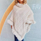 Damen Strickponcho mit dekorativem Kragen und gefüttertem Saum R&B