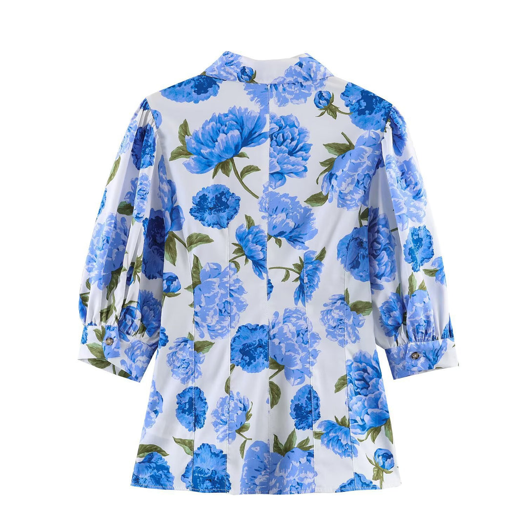 Damenbluse mit floralen Muster und eleganten Puffärmeln R&B