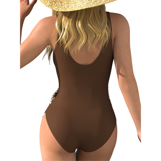Damen Einteiliger Badeanzug mit Wickeldesign und Tiermotiv R&B