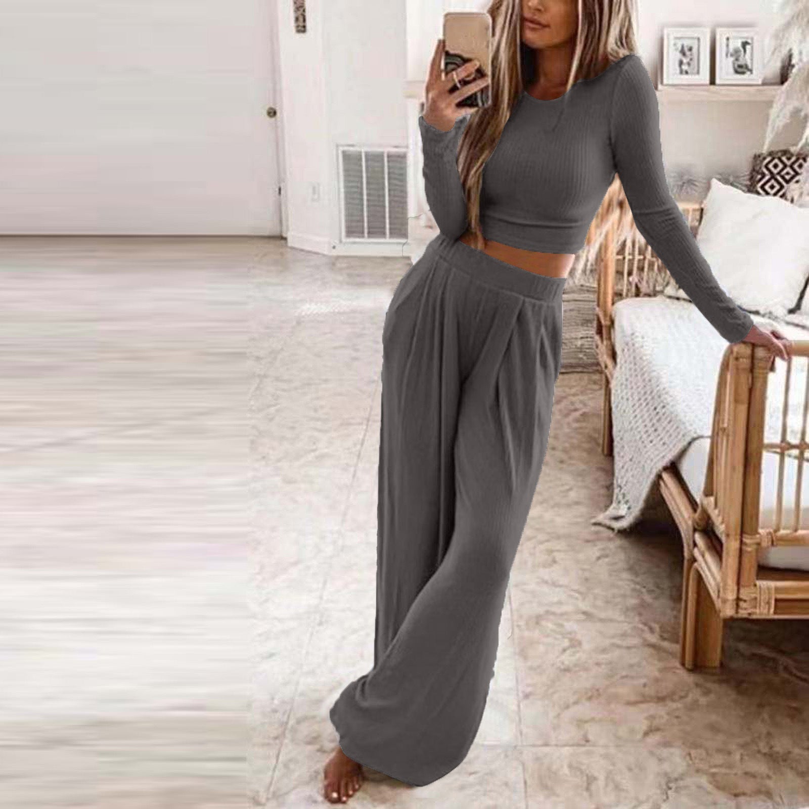 Damen elegante Freizeitanzug mit langen Ärmeln und weitem Schnitt R&B