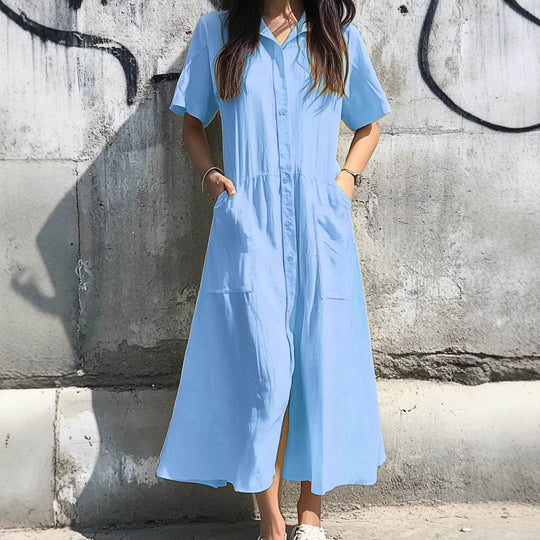 Damen Hemdkleid mit Taschen und knöpfbarem Design R&B