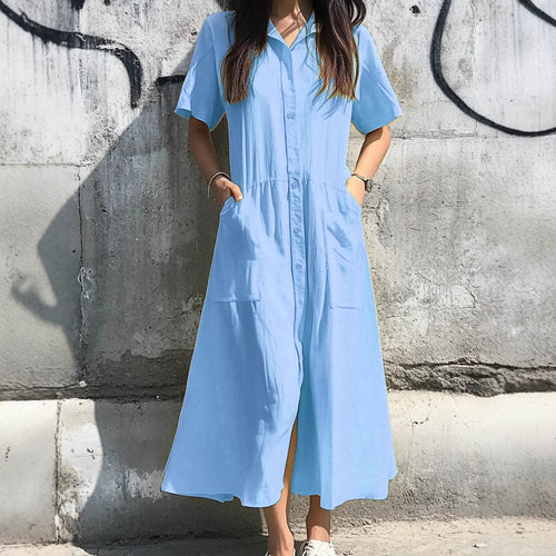 Damen Hemdkleid mit Taschen und knöpfbarem Design R&B