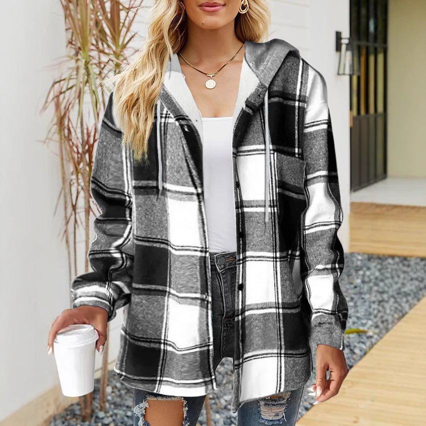 Damen lässige Overshirt-Jacke mit Kapuze und praktischem Kordelzug R&B