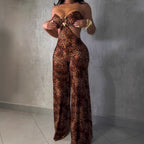 Damen Jumpsuit mit aufregendem Leopardendruck und raffiniertem Rückenausschnitt R&B