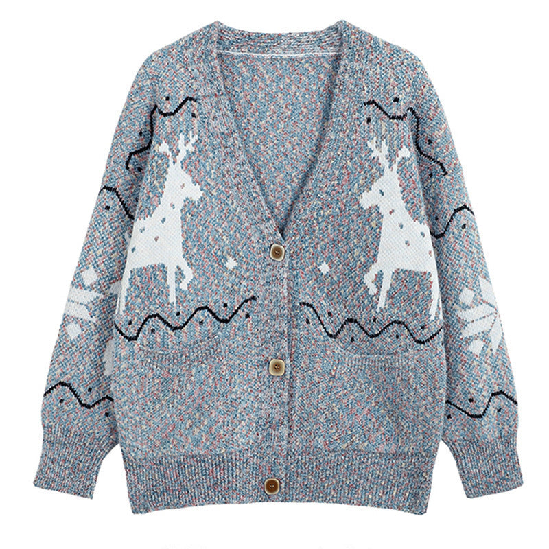 Damen Gemütlicher Cardigan mit Rentier-Motiv und Taschen R&B
