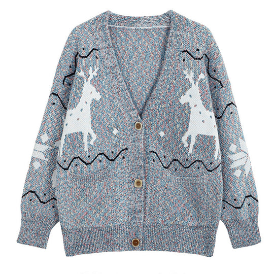 Damen Gemütlicher Cardigan mit Rentier-Motiv und Taschen R&B