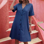 Damen Knielanges Hemdblusenkleid mit Knopfleiste und Kurzarm R&B