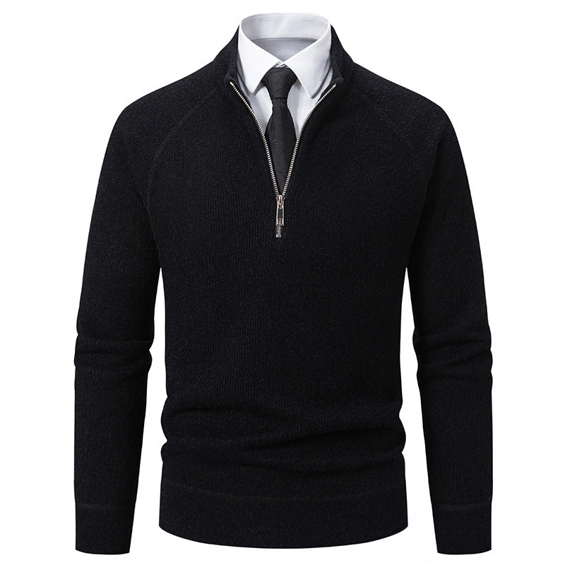 Herren Hochkragen Pullover mit Reißverschluss und strukturierter Oberfläche