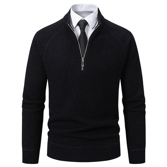 Herren Hochkragen Pullover mit Reißverschluss und strukturierter Oberfläche R&B