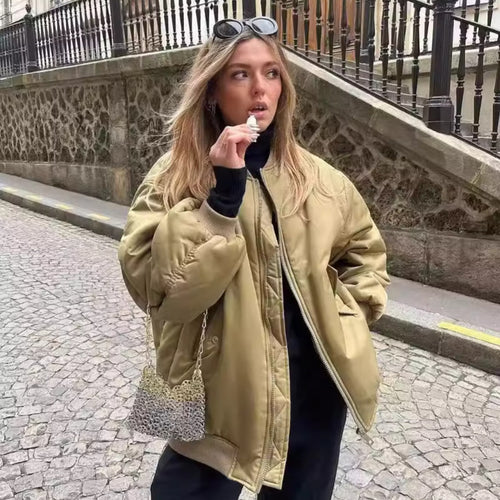 Damen lässige Bomberjacke mit elastischem Bund und praktischen Taschen R&B