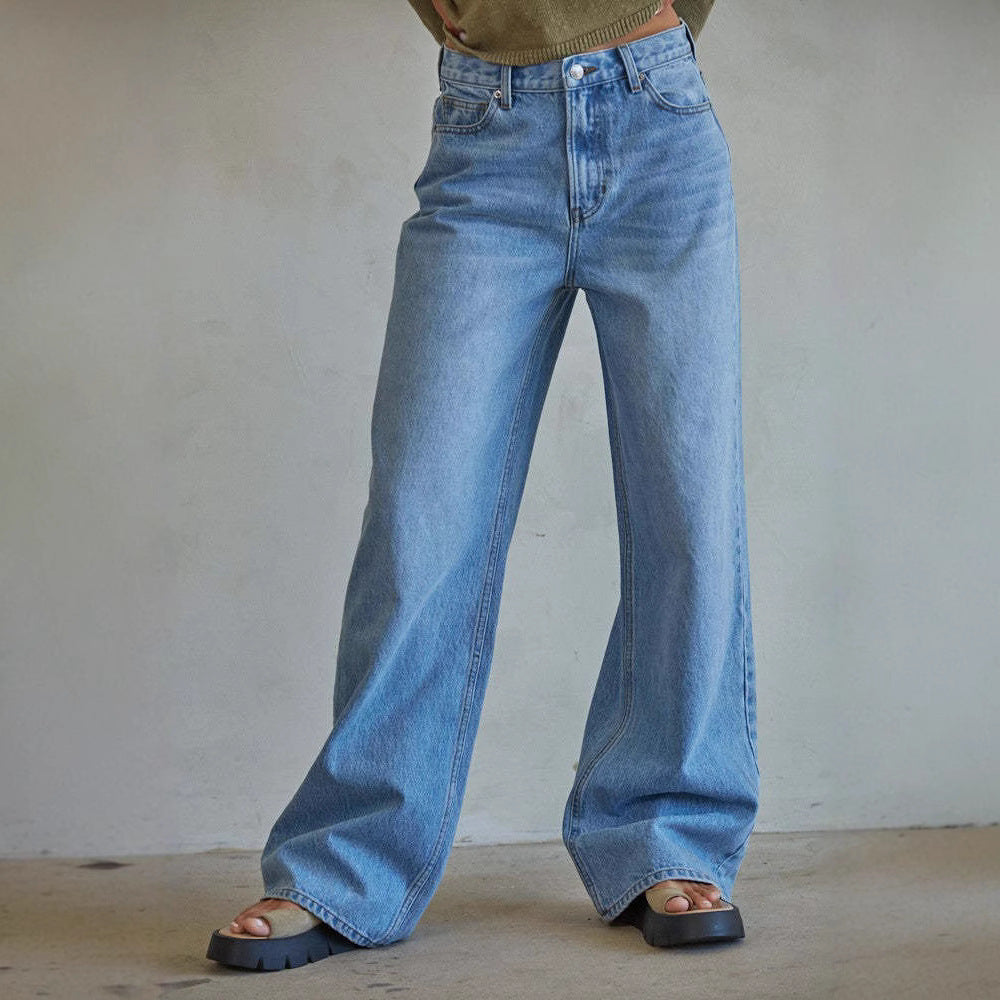 Damen Weit geschnittene Jeans im Vintage-Stil mit hohem Bund und eleganten Nähten R&B