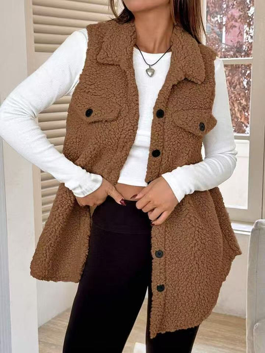 Damen Plüsch Weste mit Taschen R&B