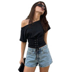 Damen Offshoulder Oberteil mit Schnürung R&B