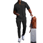 Herren nan lässiges Freizeitset aus elastischem Jersey mit V-Ausschnitt Brusttasche und Kordelbund R&B