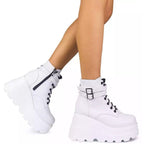 Damen Plateau-Stiefel mit modischem Schnallen-Design und praktischem Reißverschluss R&B