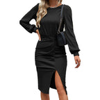 Damen elegantes Wickelkleid mit gerafftem Design R&B